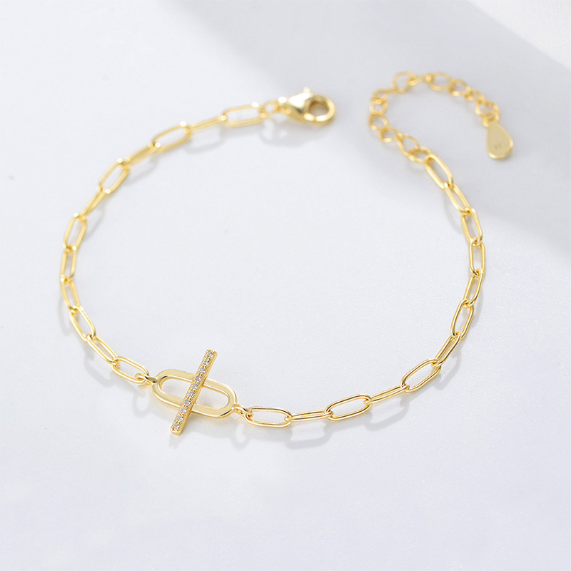 Shoeswoon Pave Crystal Toggle Paperclip Chain Anklet