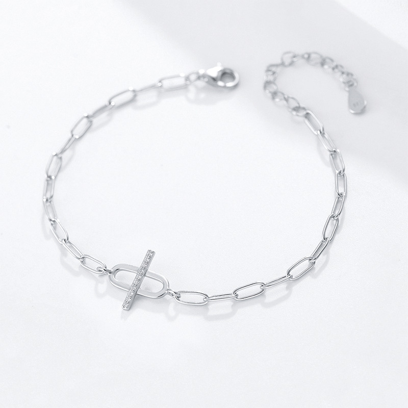 Shoeswoon Pave Crystal Toggle Paperclip Chain Anklet