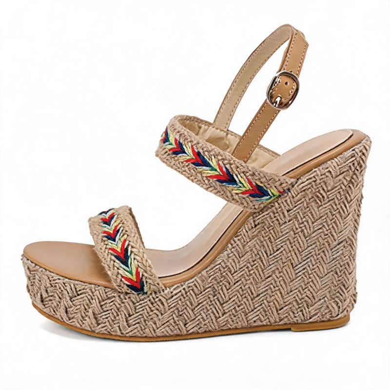 Shoeswoon Multicolor Braided Strap Jute Espadrille Slingback Wedge Sandals