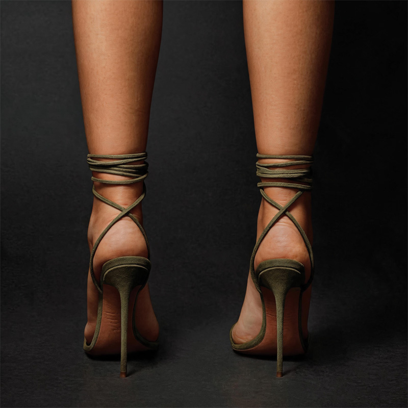 Shoeswoon Faux Suede Lace Up Leg Wrap Minimalist High Heel Sandals
