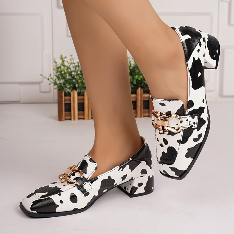 Shoeswoon Fashion Animal Print Slip‑On Chunky Block Heel Casual‑Party Women Loafer Pumps