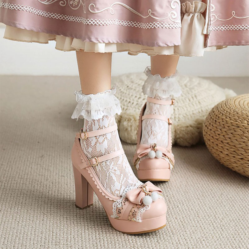 Shoeswoon Sweet Lolita Cherry Charm Double‑Buckle Chunky High‑Heel Mary Janes
