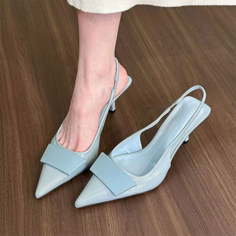 Shoeswoon Square Block Decor Pointed Toe Thin Slingback Kitten Heel Pumps