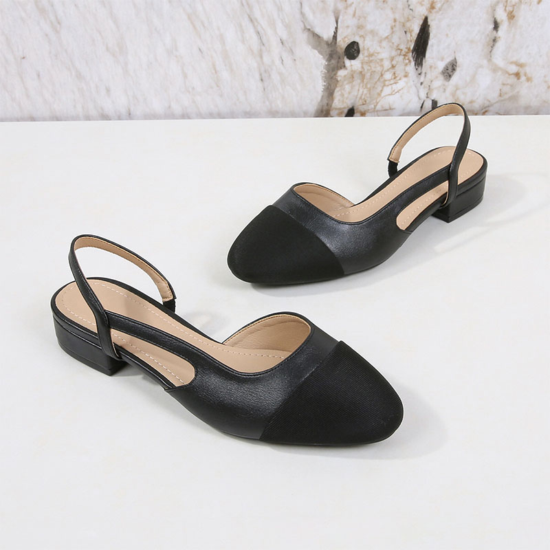 Shoeswoon Elegant Square Toe Two-Tone Slingback Flat Sandals