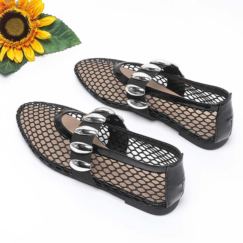 Shoeswoon Punk Metal Bead Mesh Slip On Mary Jane