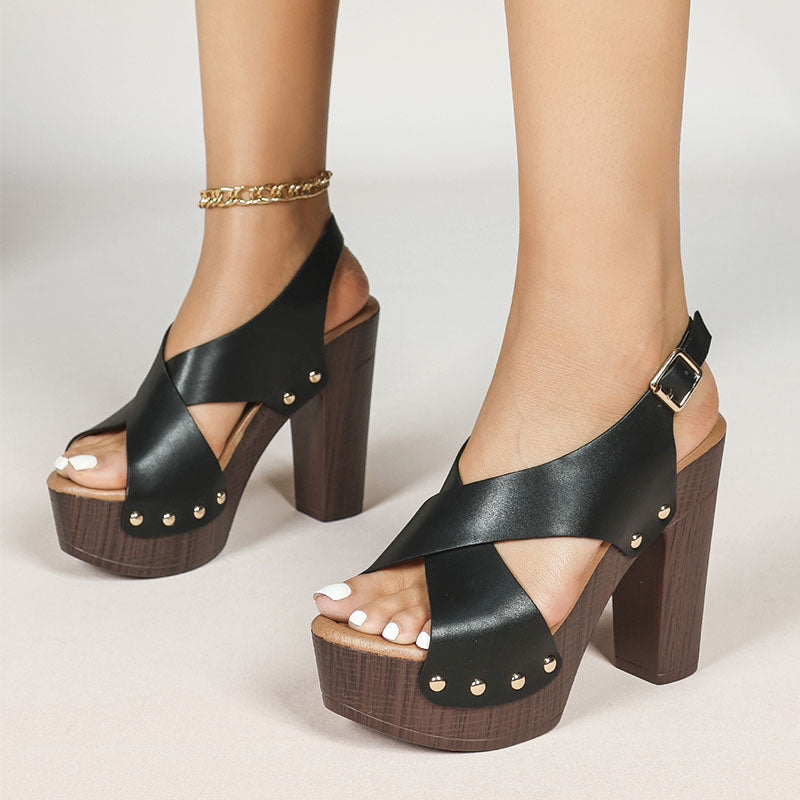 Shoeswoon Crisscross Open Toe Adjustable Ankle Buckle Chunky Platform Sandals