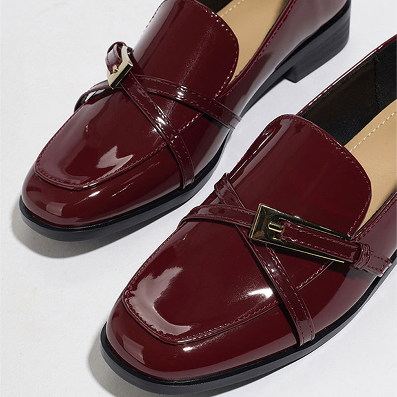 Shoeswoon Crisscross Gold Buckle Square Toe Slip On Loafers
