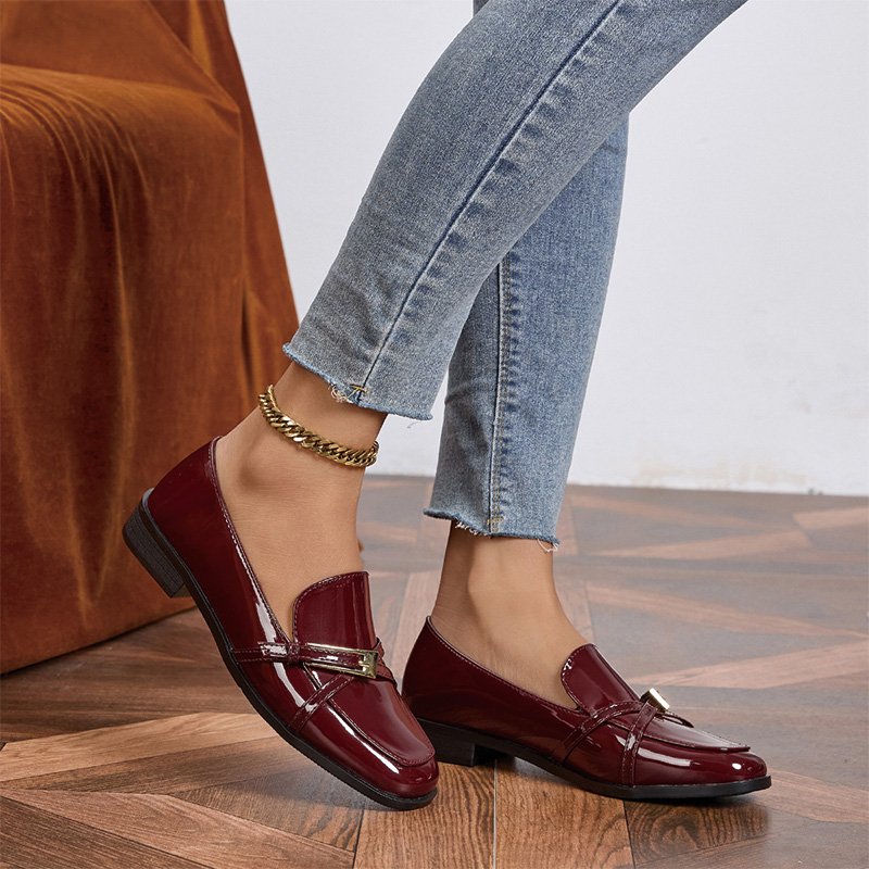 Shoeswoon Crisscross Gold Buckle Square Toe Slip On Loafers