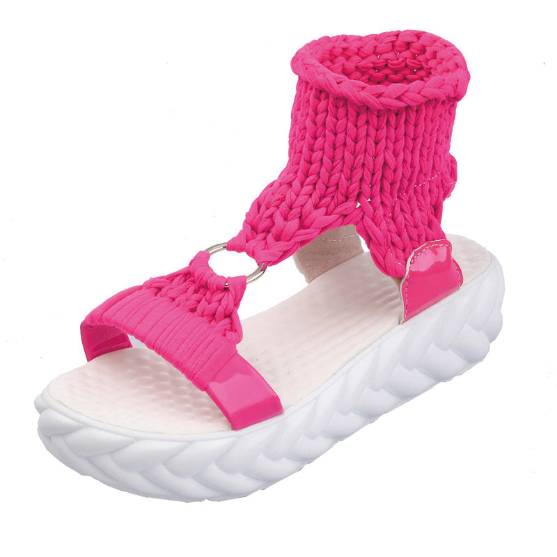 Shoeswoon Comfy Braided Ankle Strap Open Toe Summer Flat Sandals