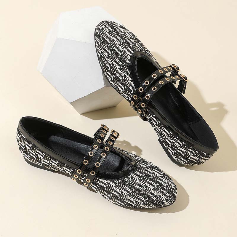 Shoeswoon Chic Textured Double Strap Round Toe Fashion Mary Jane