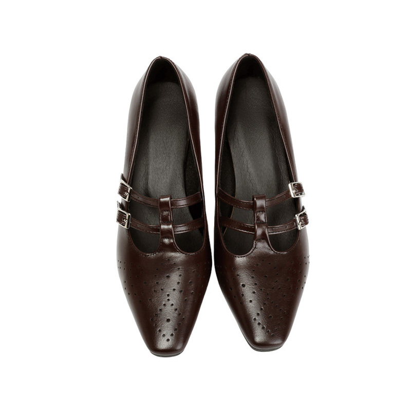 Shoeswoon Vintage Double‑Buckle Cut‑Out Square Toe Kitten‑Heel Mary Janes