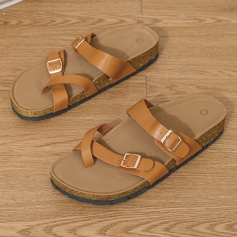 Shoeswoon Adjustable Double Strap Flat Cork Sandals Birkenstock