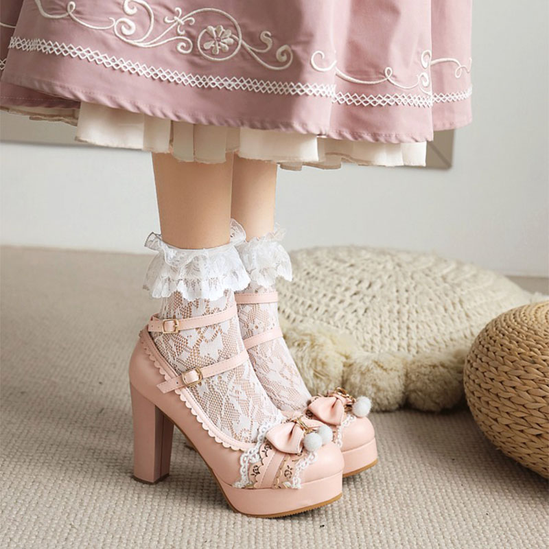 Shoeswoon Sweet Lolita Cherry Charm Double‑Buckle Chunky High‑Heel Mary Janes