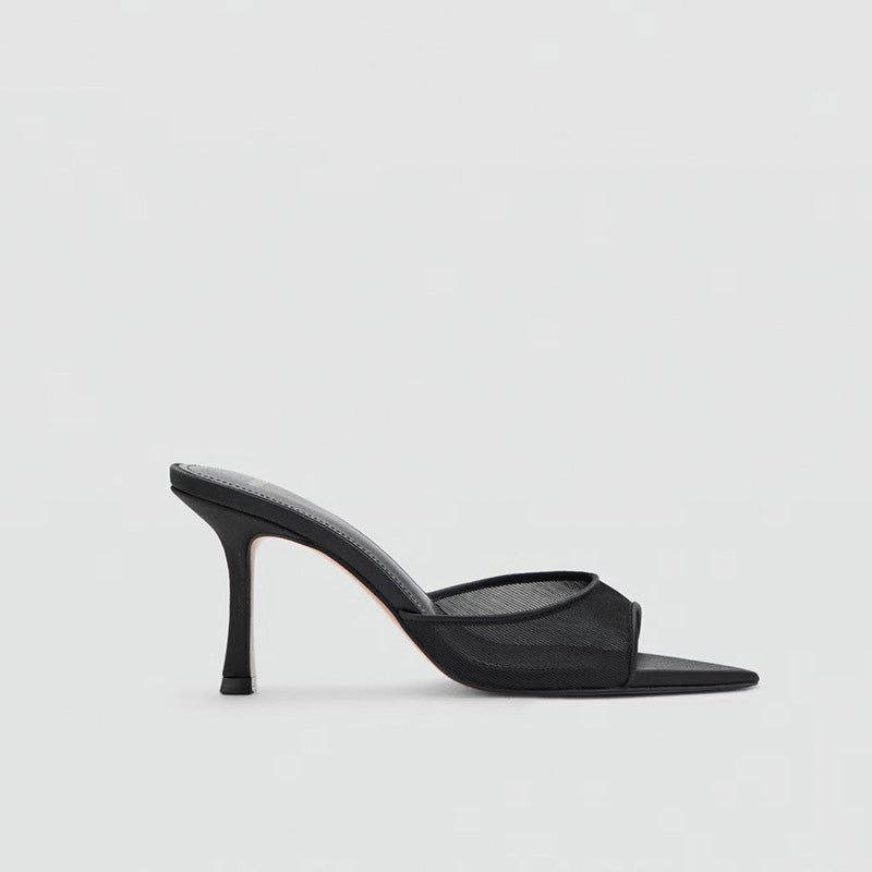 Shoeswoon Elegant Pointed Toe Transparent Strap Heel Mules