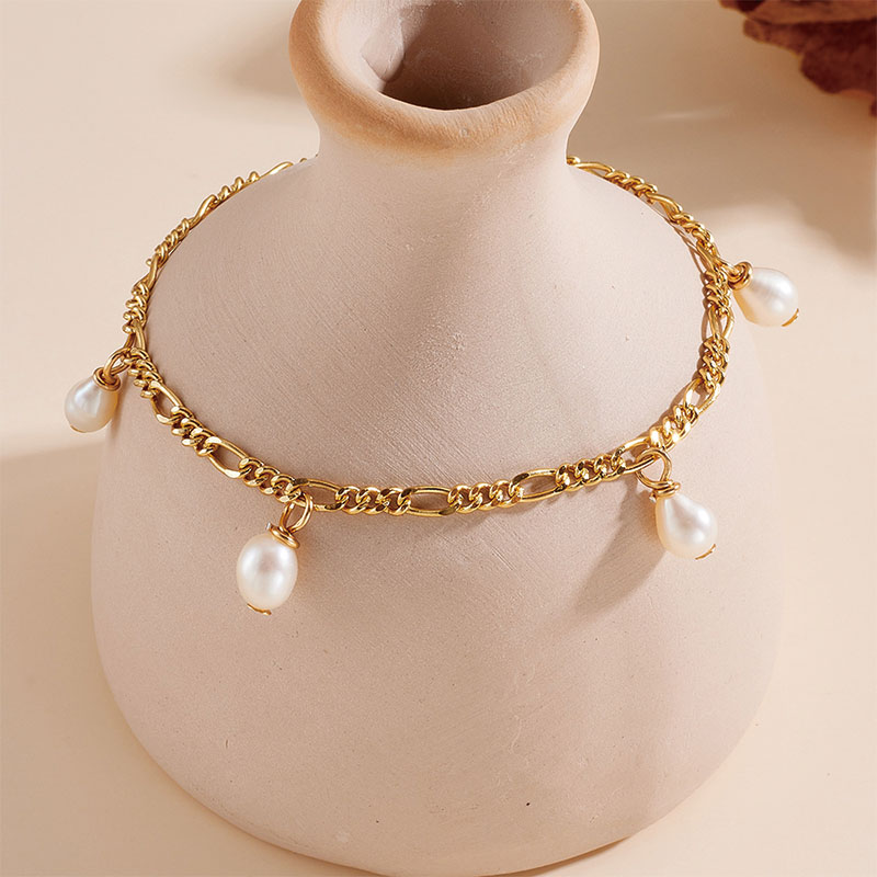 Shoeswoon Layered Gold Pearl Charm Anklet for Women
