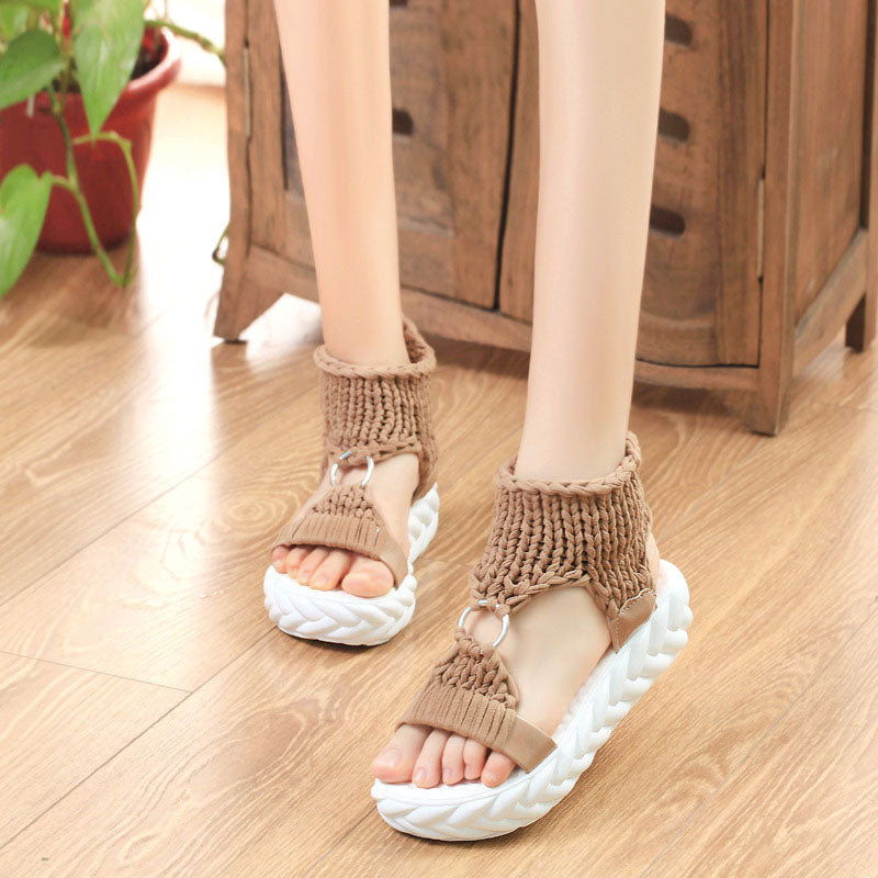 Shoeswoon Comfy Braided Ankle Strap Open Toe Summer Flat Sandals