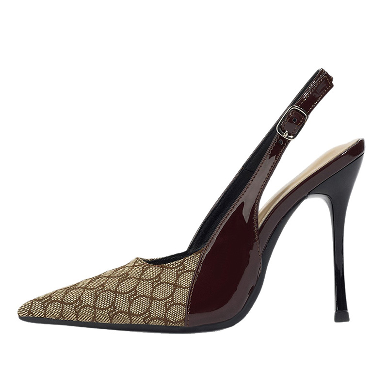 Shoeswoon Vintage Patchwork Patent Pointed Toe Slingback Stiletto Pumps