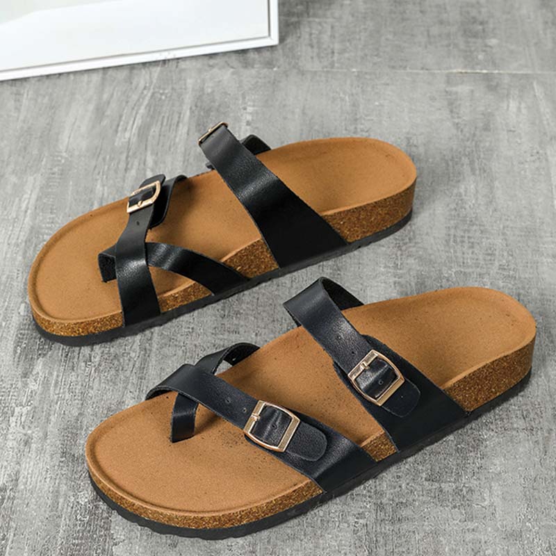 Shoeswoon Adjustable Double Strap Flat Cork Sandals Birkenstock