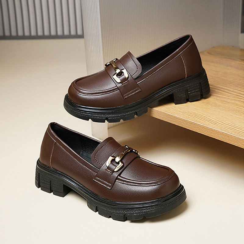 Shoeswoon Classic Round Toe Metal Decor Thick Sole Ladies Loafers