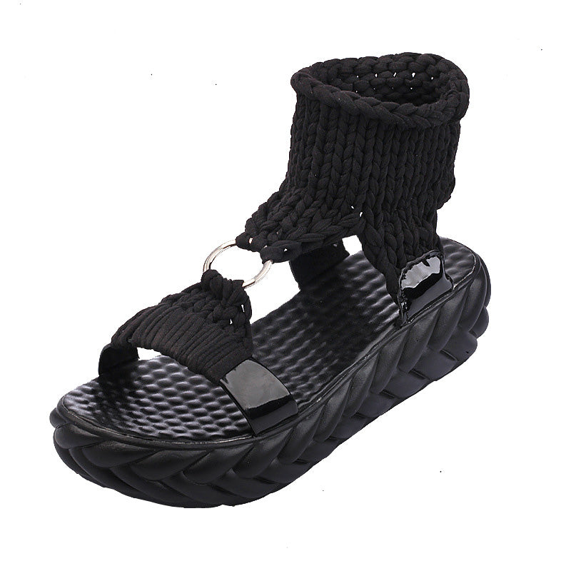 Shoeswoon Comfy Braided Ankle Strap Open Toe Summer Flat Sandals