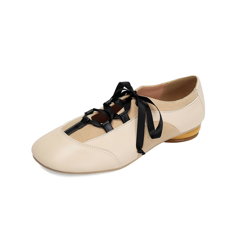 Shoeswoon Retro Patchwork Satin Ribbon Lace‑Up Women’s Flats