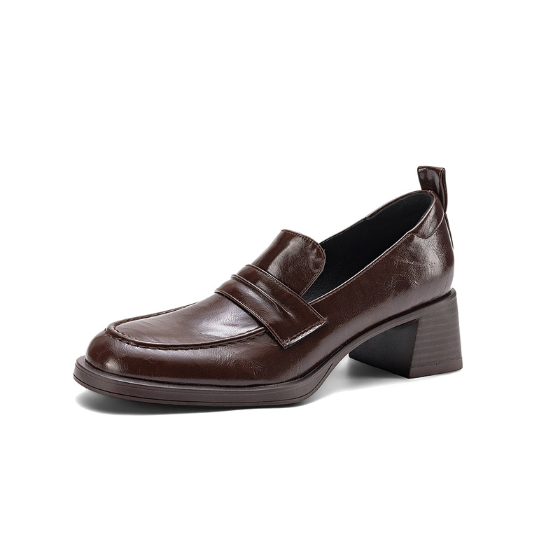 Shoeswoon Retro Pleated Strap Slip‑on Chunky Heel Office Loafers
