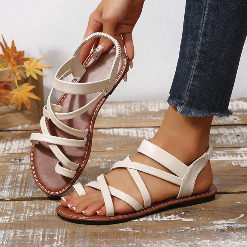 Shoeswoon Crisscross Strap Toe Ring Elastic Back Flat Sandals