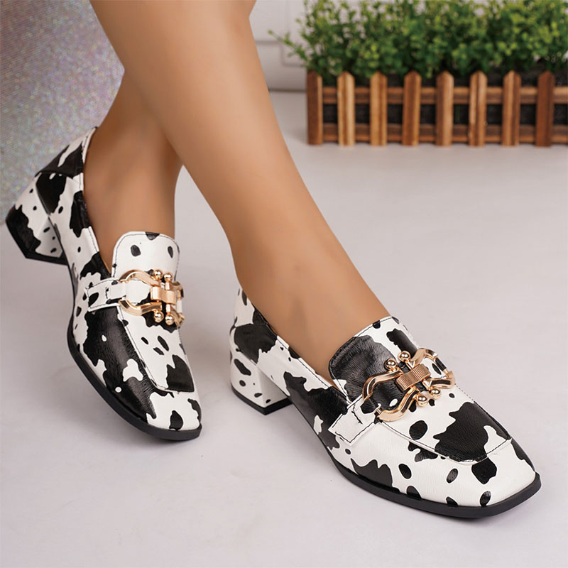 Shoeswoon Fashion Animal Print Slip‑On Chunky Block Heel Casual‑Party Women Loafer Pumps