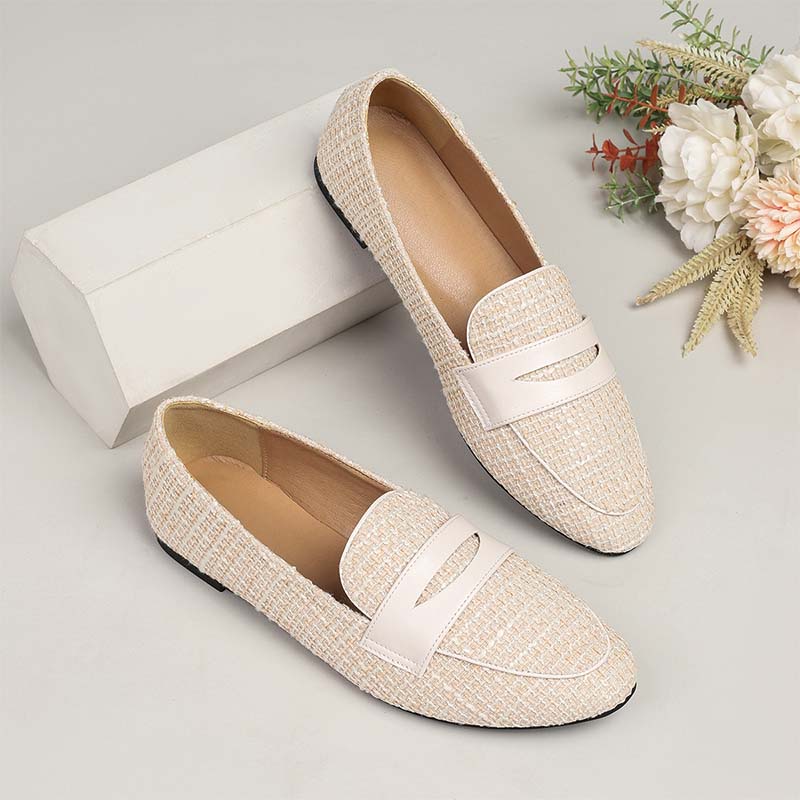 Shoeswoon Tweed Patchwork Almond Toe Penny Loafers