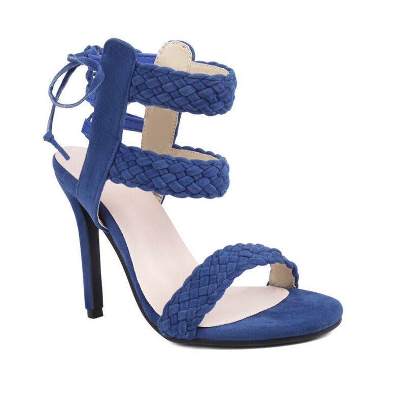 Shoeswoon Suede‑Look Braided Woven Straps Back Lace‑Up High Heel Sandals