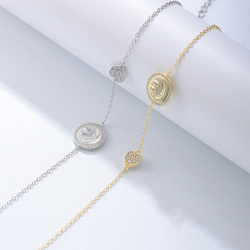 Shoeswoon Pave Crystal Smiley Face Heart Adjustable Anklet