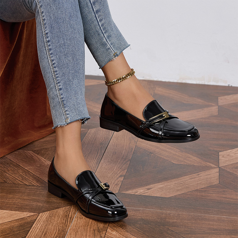 Shoeswoon Crisscross Gold Buckle Square Toe Slip On Loafers