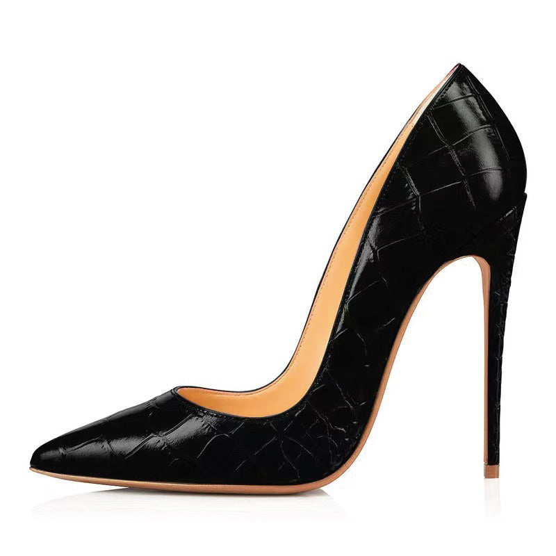 Shoeswoon Statement Croc-Embossed Pointed Toe Stiletto High Heels