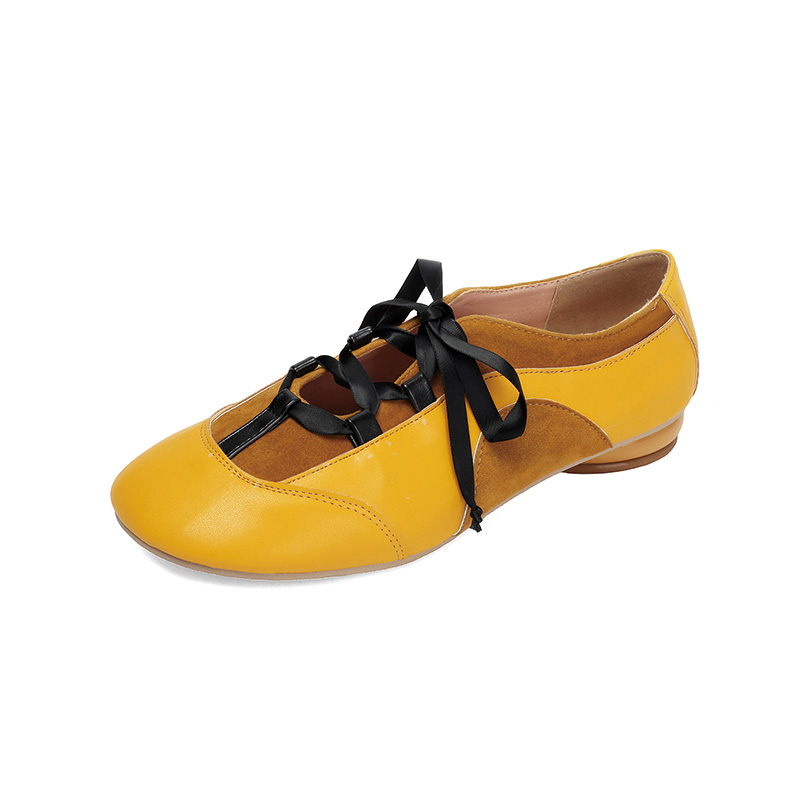 Shoeswoon Retro Patchwork Satin Ribbon Lace‑Up Women’s Flats