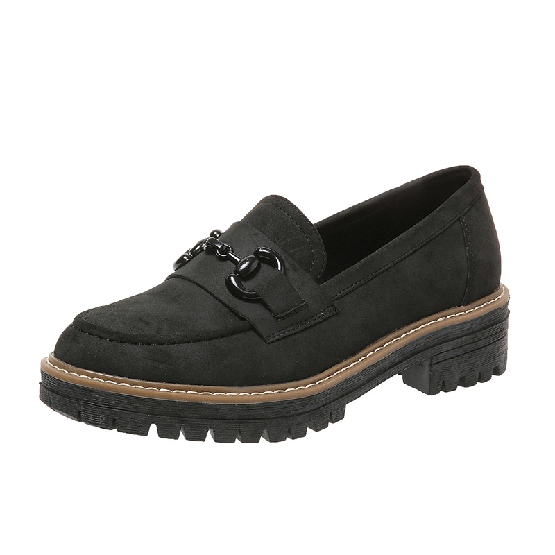 Shoeswoon Dusty Green Faux Suede Chain Buckle Chunky Platform Loafers