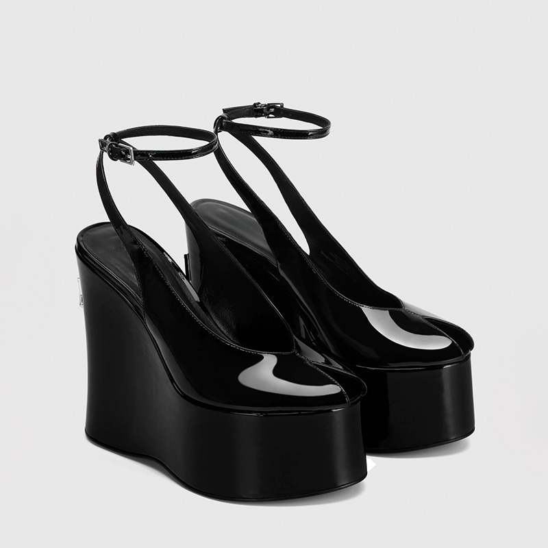 Shoeswoon Split Toe T-Strap Ankle Buckle Cork Platform Wedge Sandals