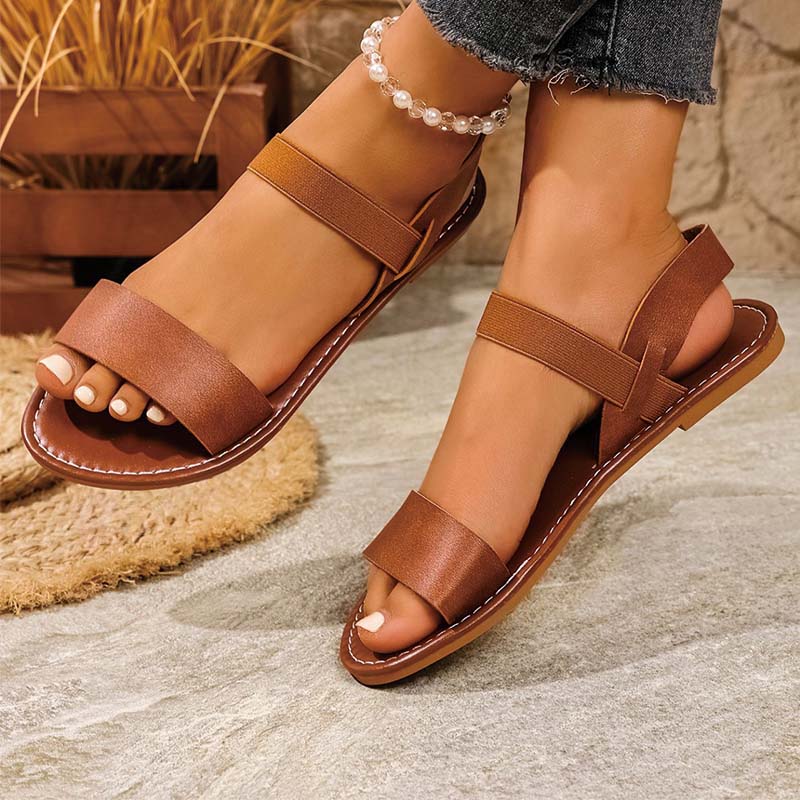 Shoeswoon Open Toe Double Elastic Strap Flat Sandals