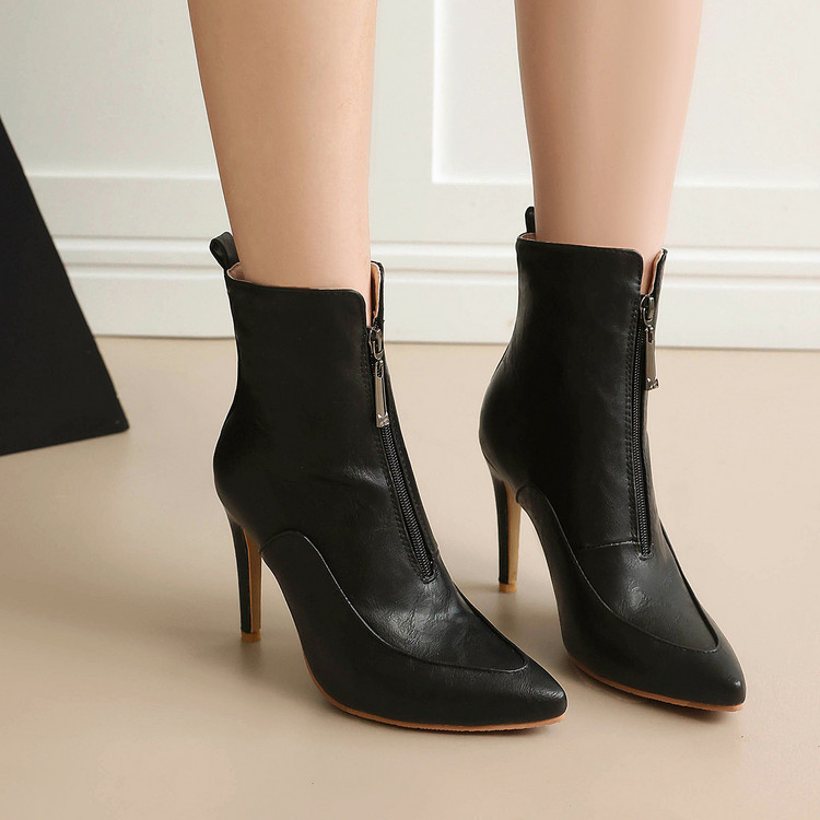 Shoeswoon Vintage Pointed Toe Ankle Booties Side Zip Stiletto Heel