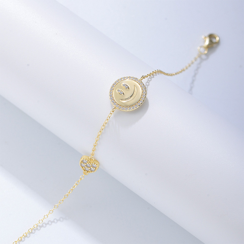 Shoeswoon Pave Crystal Smiley Face Heart Adjustable Anklet