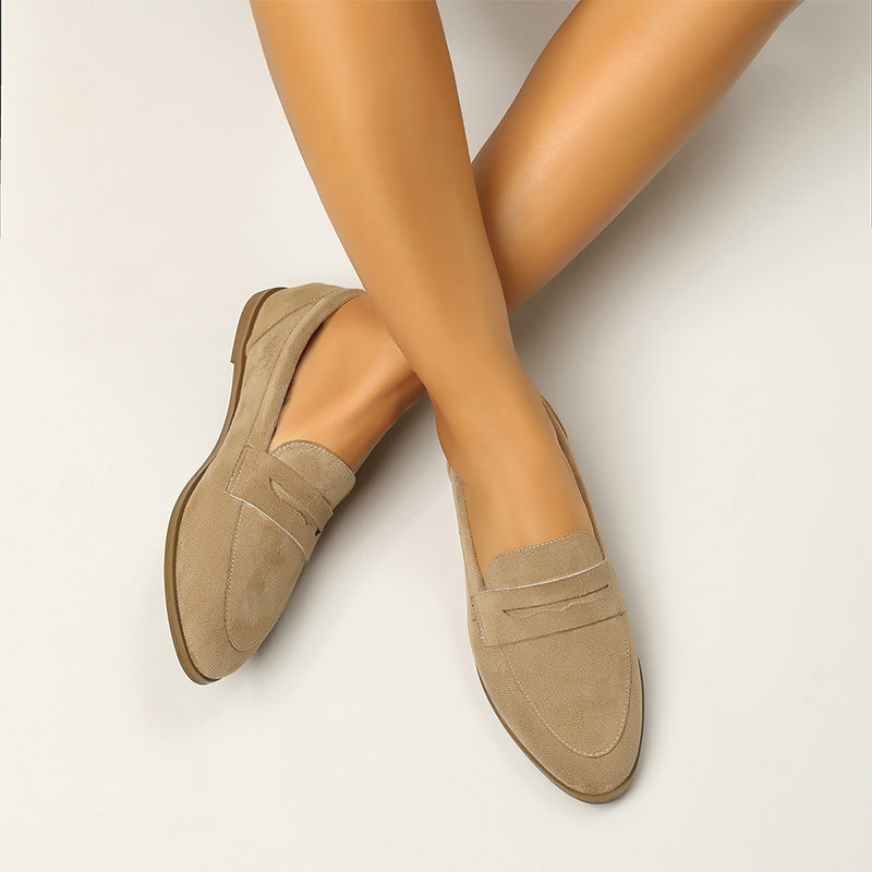 Shoeswoon Classic Suede Penny Slip On Flat Loafers