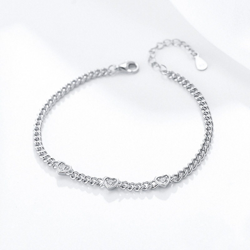 Shoeswoon Mini Crystal Heart Cuban Chain Adjustable Anklet