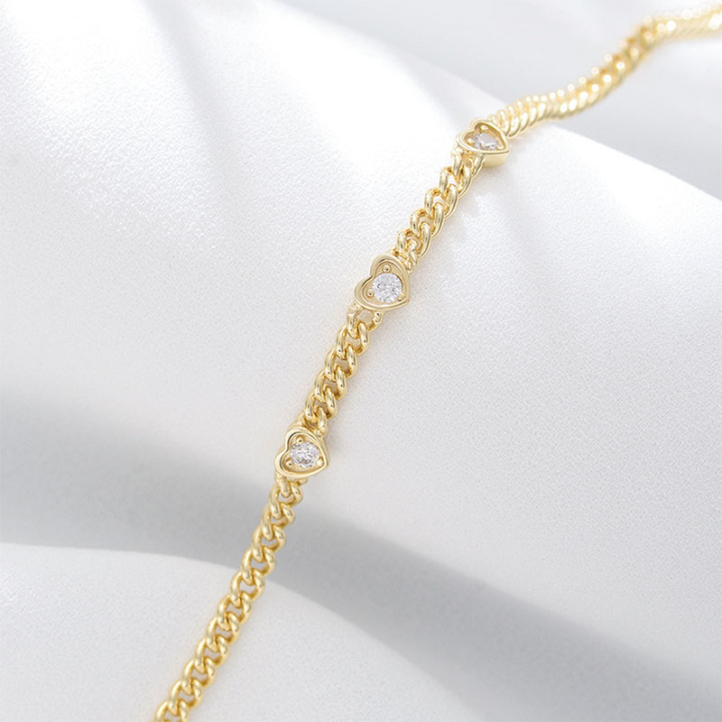 Shoeswoon Mini Crystal Heart Cuban Chain Adjustable Anklet