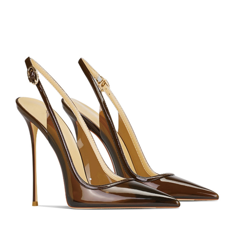 Shoeswoon Transparent PVC Pointed Toe Slingback Stiletto High Heel Pumps