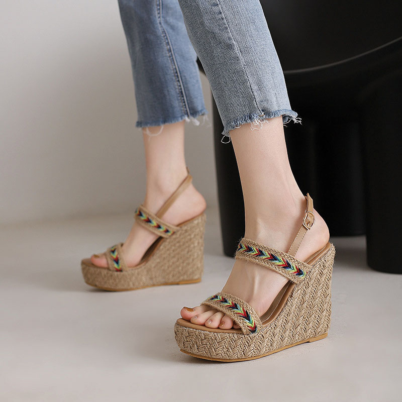 Shoeswoon Multicolor Braided Strap Jute Espadrille Slingback Wedge Sandals