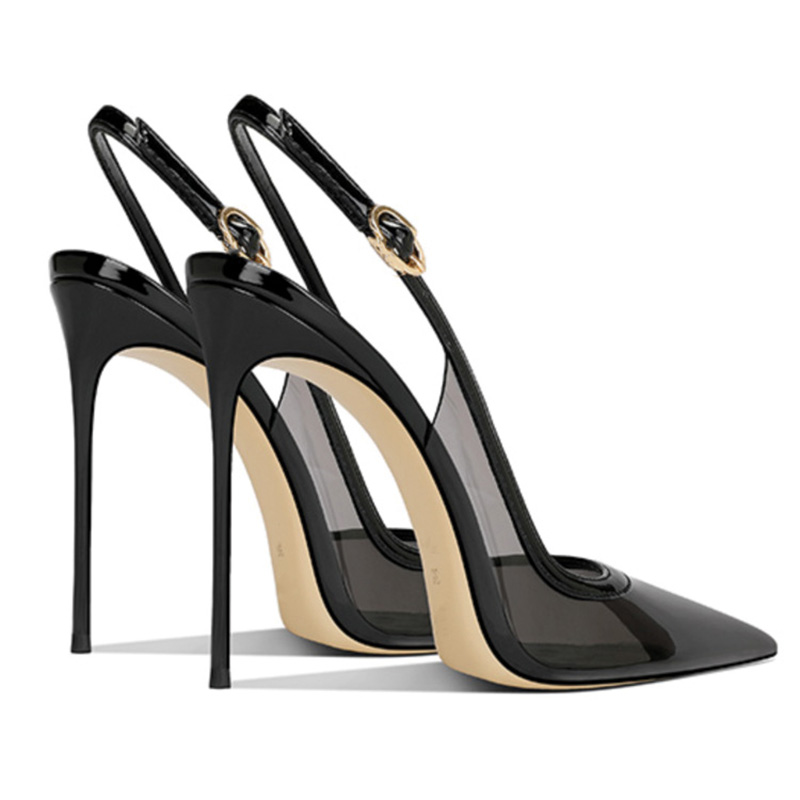 Shoeswoon Transparent PVC Pointed Toe Slingback Stiletto High Heel Pumps