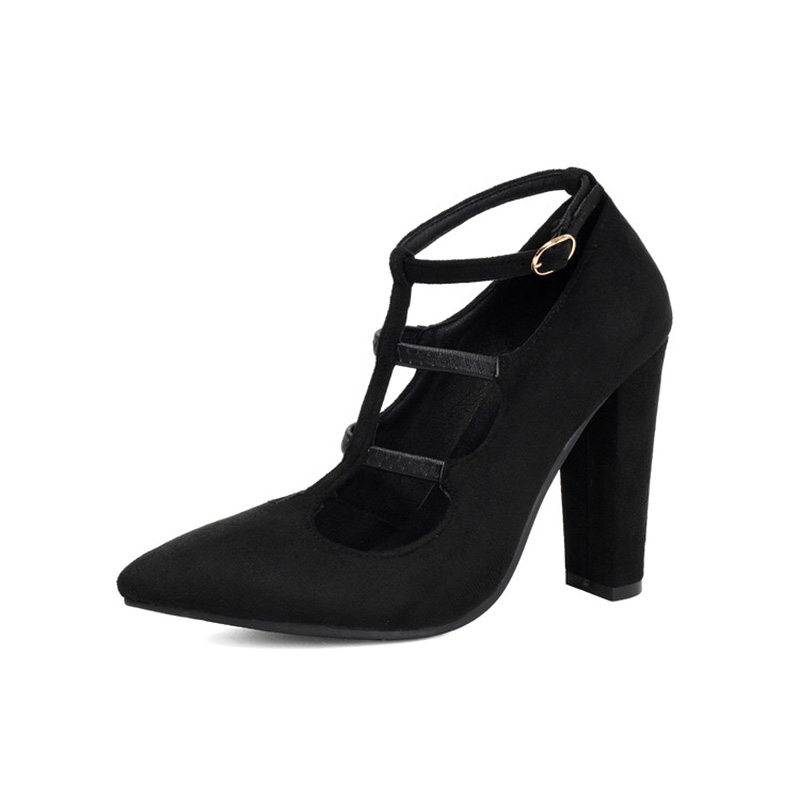 Shoeswoon Faux Suede Multi Straps Hollow Out Adjustable Ankle Buckle Chunky Heels