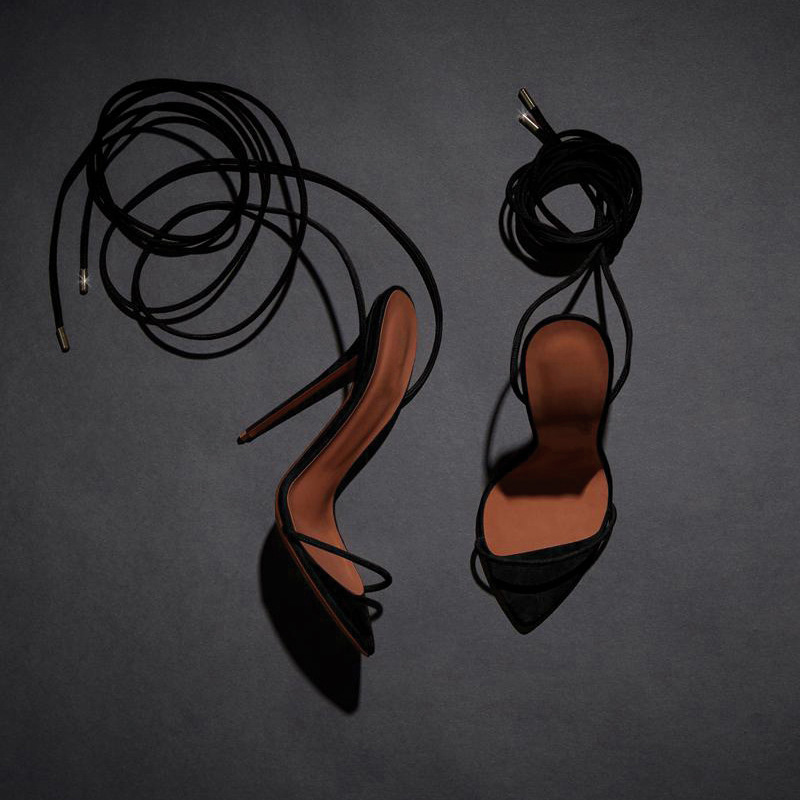 Shoeswoon Faux Suede Lace Up Leg Wrap Minimalist High Heel Sandals
