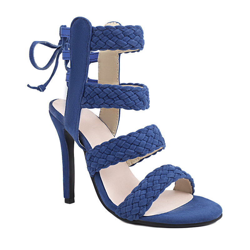 Shoeswoon Braided Strappy Open Toe Cutout Ankle Tie Caged Stiletto Heel Sandals