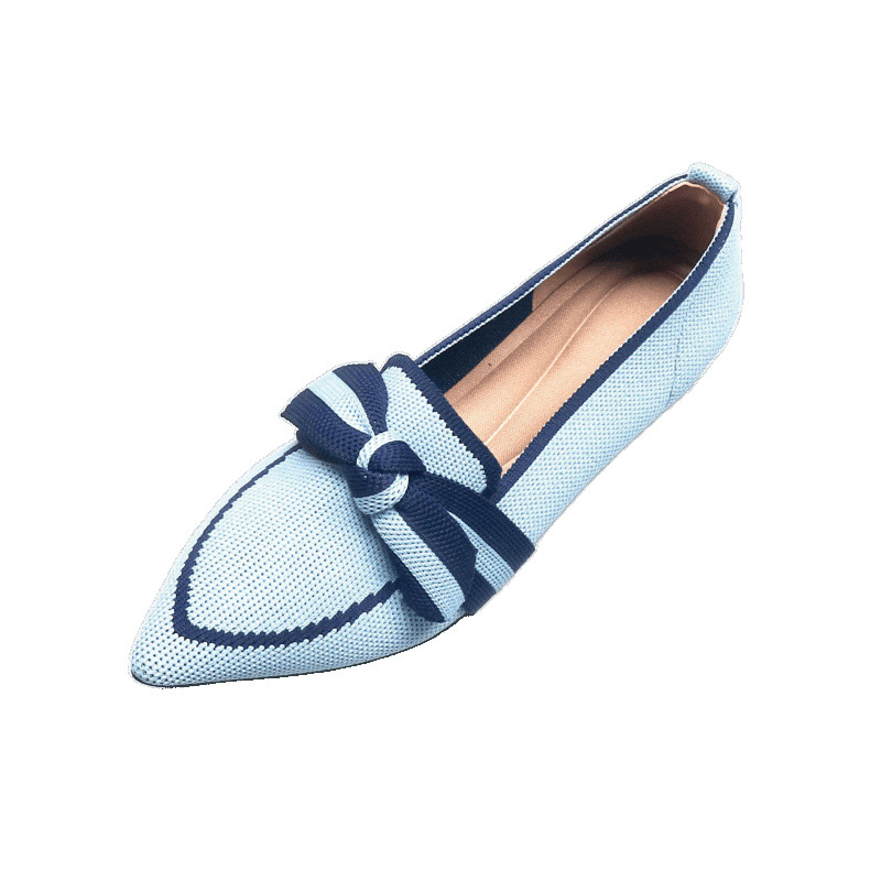 Shoeswoon Two Tone Contrast Bow Pointed Toe Slip On Comfort Flat Loafers