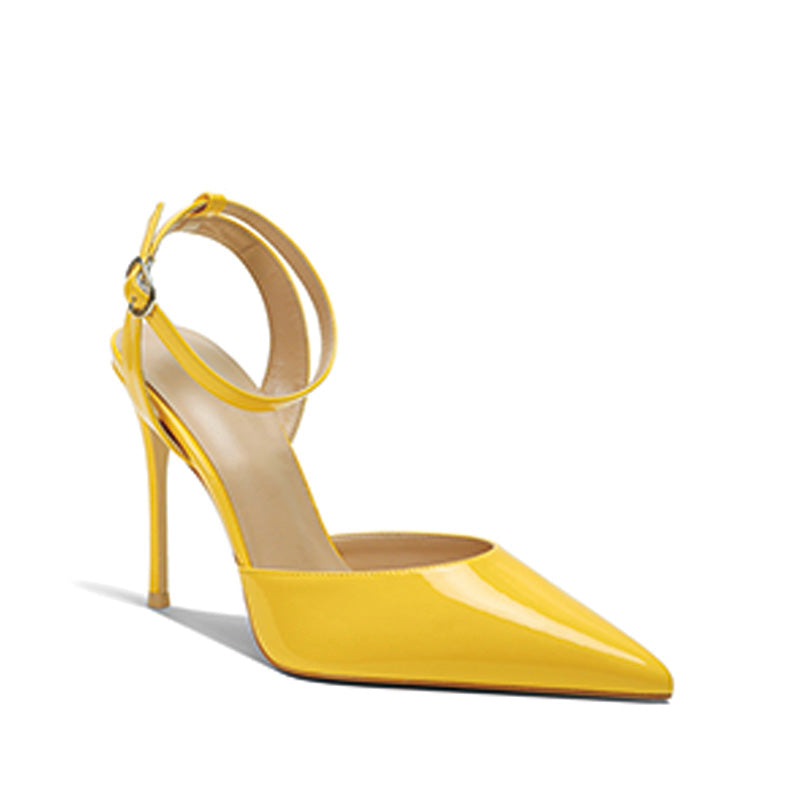 Shoeswoon Luxury Patent Pointed Toe Ankle Strap Stiletto High Heels